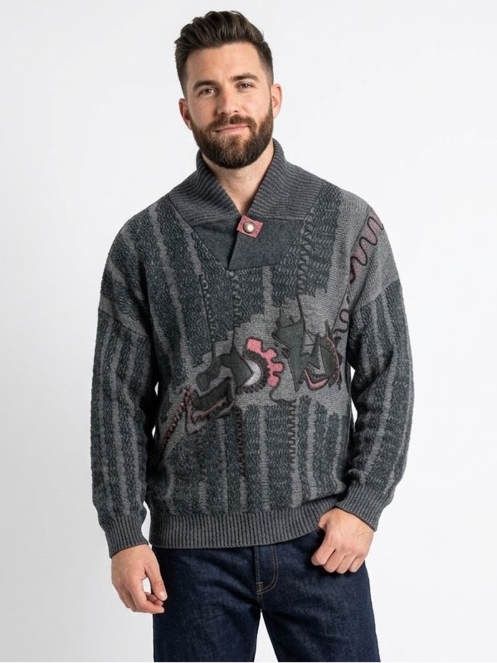 NINO FORIERO RANDY RIVER Men’s Vintage Shawl Collar Pullover Knit Sweater Large